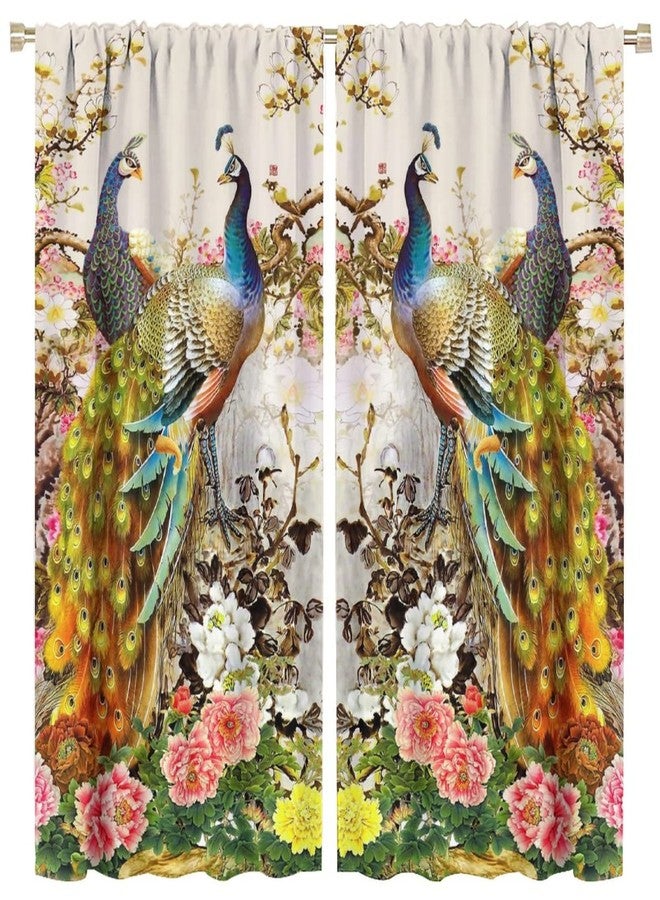 LOMADIA Peacock Blackout Curtain,Retro Animal Window Drapes Gold Beautiful Peony Flower Peacock Rod Pocket Curtain for Bedroom Living Room Kitchen Cafe Office Decor,Total Size of The 2 Panels is 52x84in - Image 1